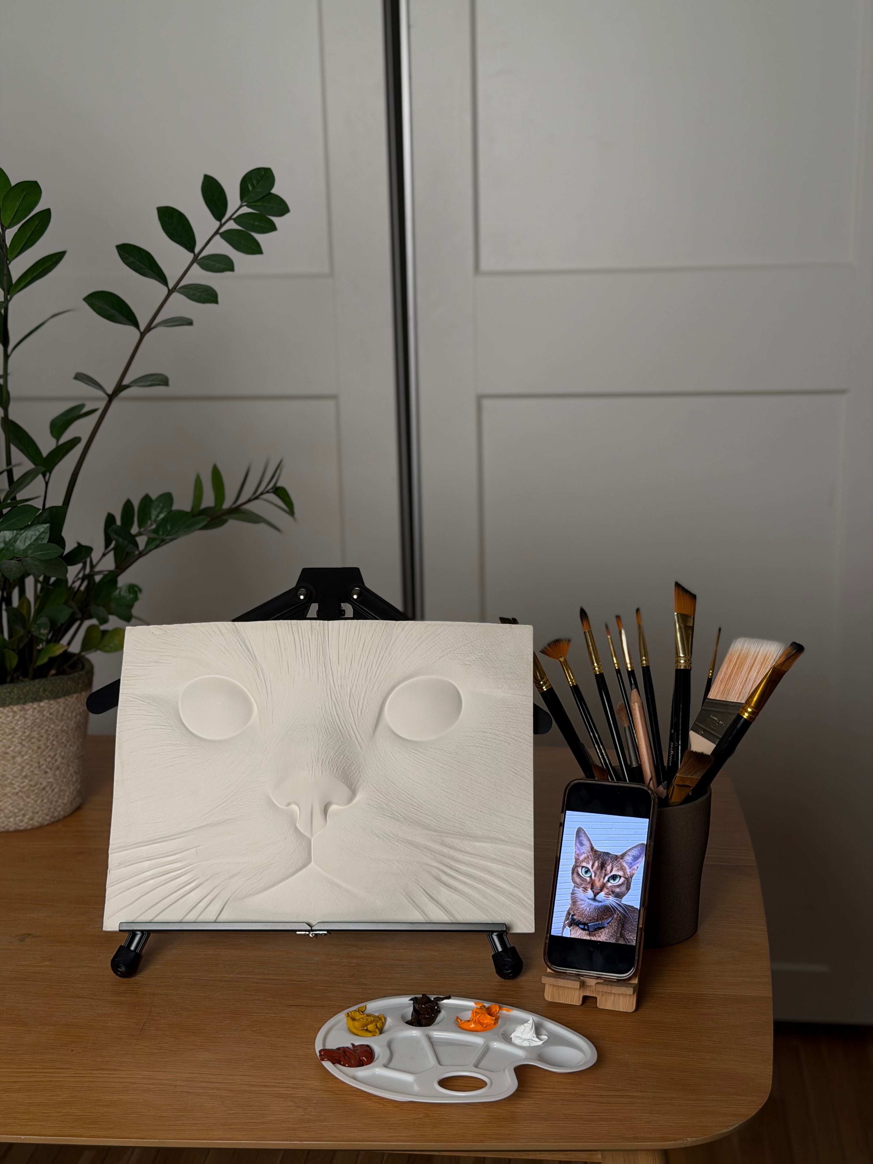 Blank 3D Gypsum Cat Portrait Canvas