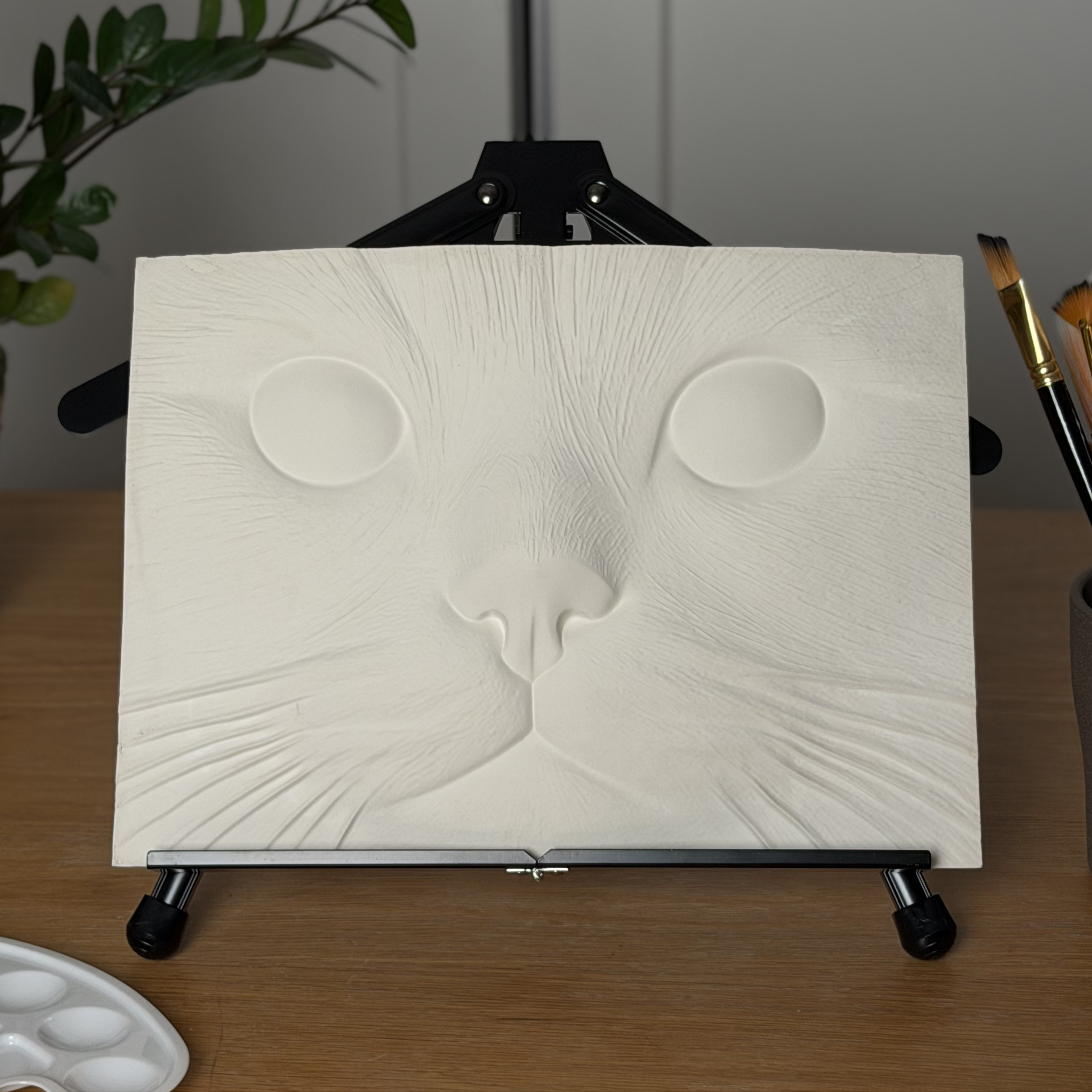 Blank 3D Gypsum Cat Portrait Canvas